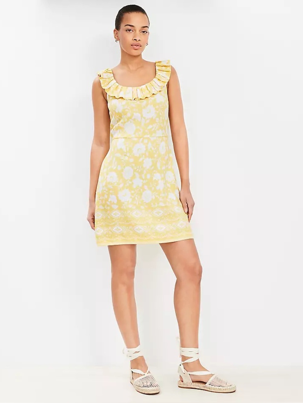 Loft Yellow Floral Ruffle Dress